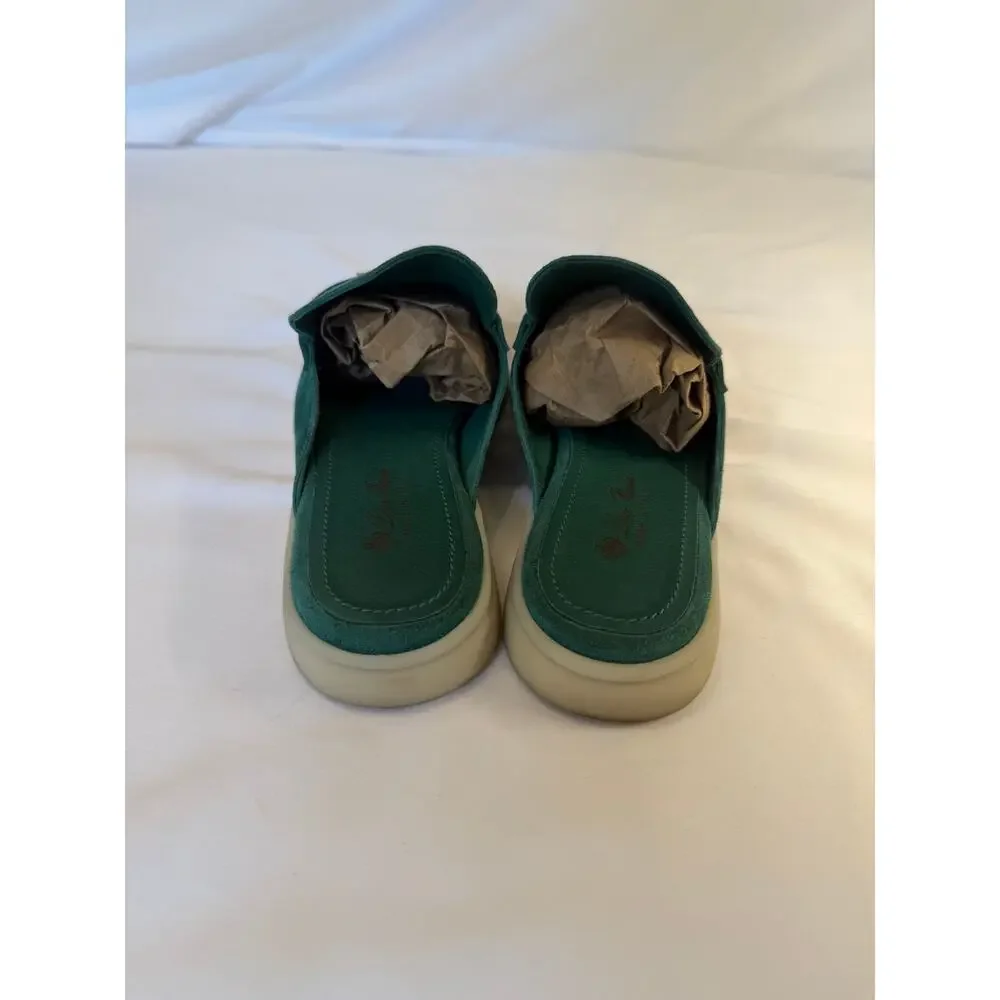 Loro Piana Summer Walk Charm Babouche Slides EU 38 Teal Suede Made in Italy